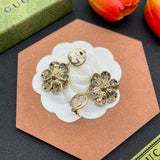 18K GG Color Crystals Flower Earrings