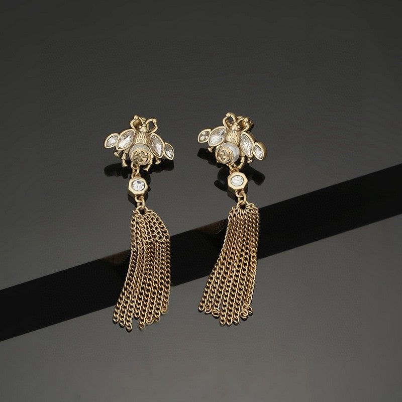 18K GG Bee Tassel Crystal Earrings