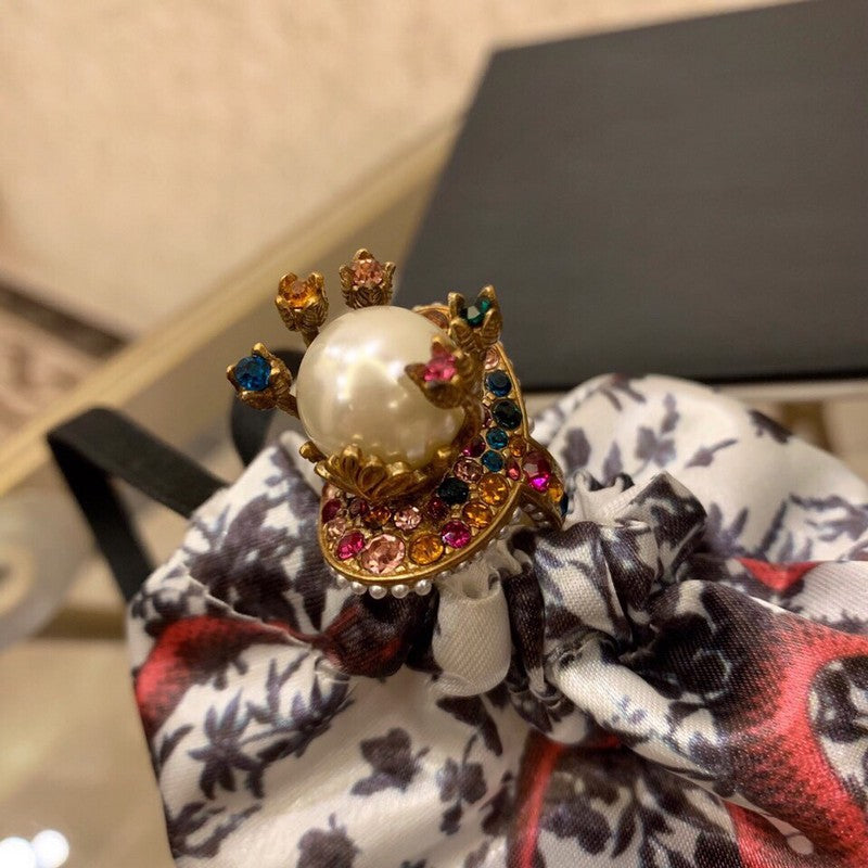 18K GG Multistone Pearl Ring
