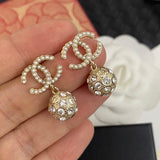 18K CC Drop Diamond Earrings