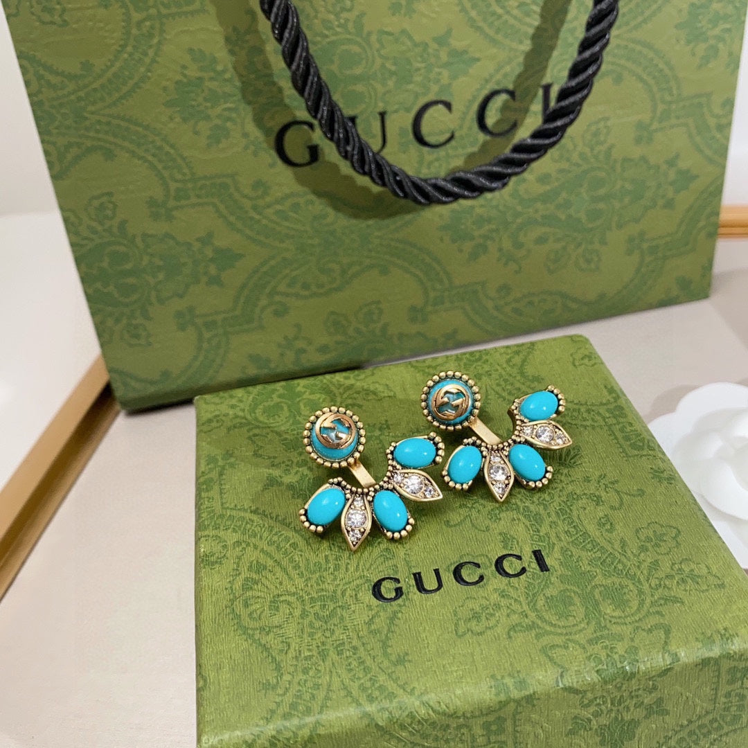 18K GG Blue Flowers Earrings