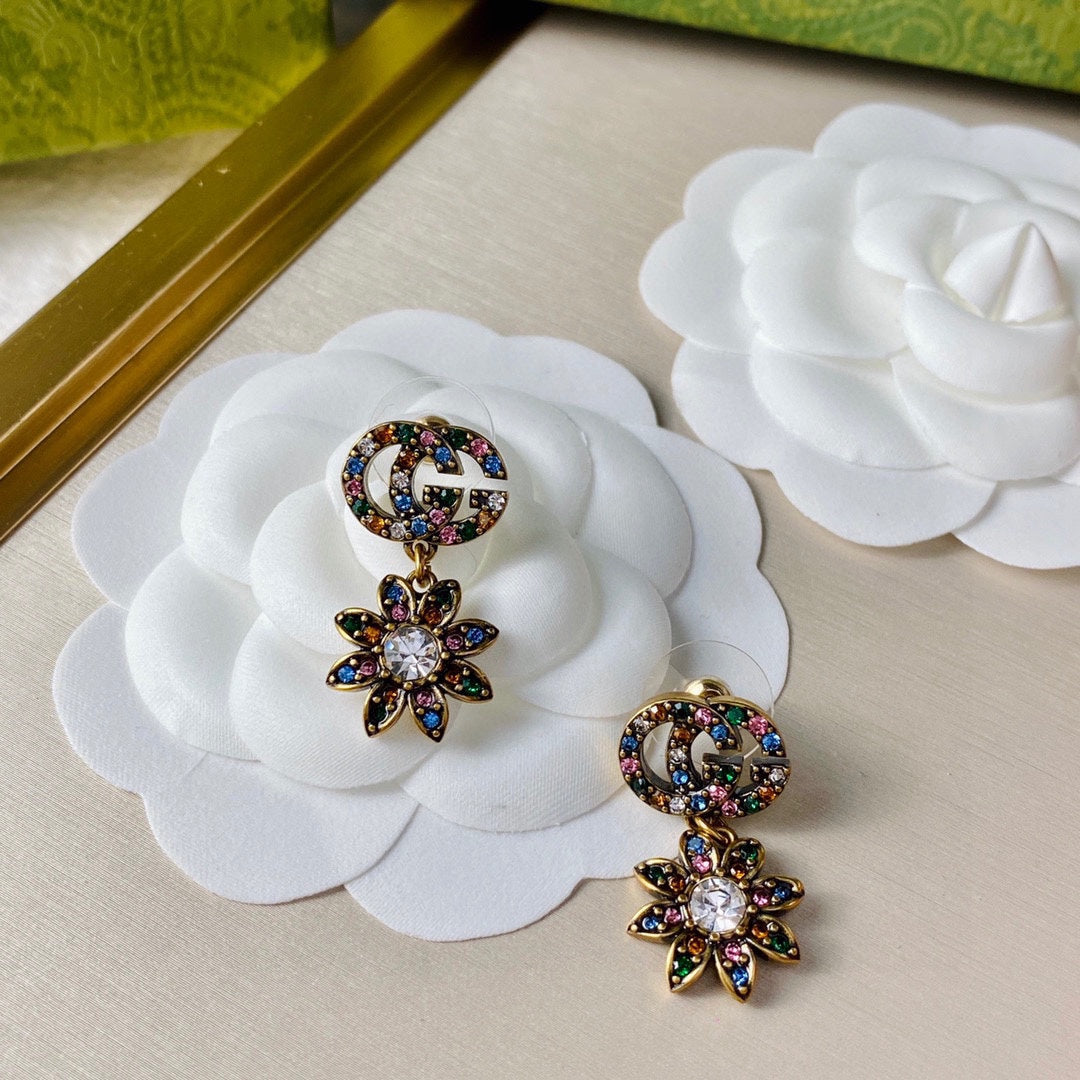 18K GG Flower Pendant Earrings