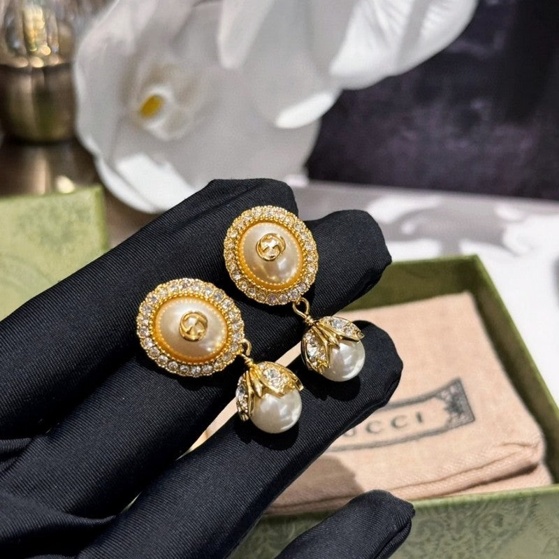 18K GG Flower Pearl Earrings