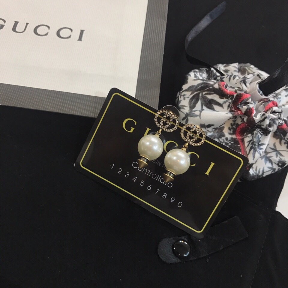 18K GG Pearl Pendant Earrings
