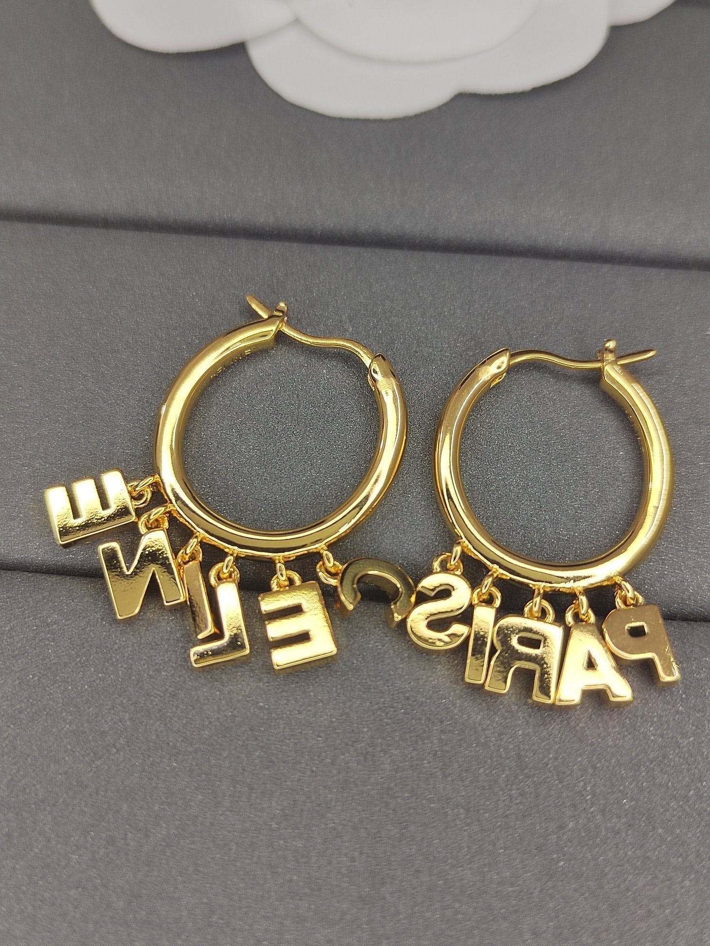 18K Triomphe Script Diamonds Earrings