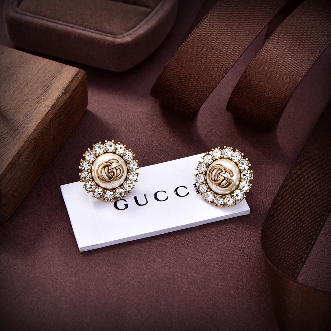 18K GG Flower Crystals Earrings