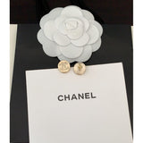 18K CC Gold Button Earrings