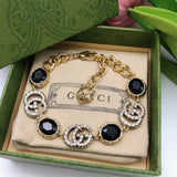 18K GG Black Stones Chain Bracelet