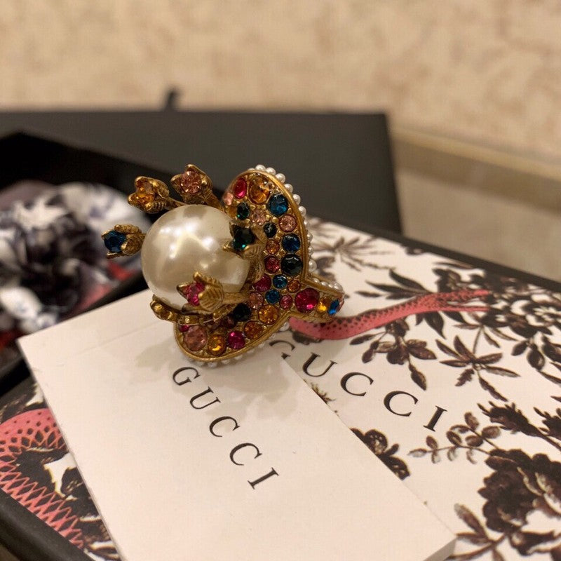 18K GG Multistone Pearl Ring