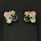 18K CC Black & Pink Crystal Earrings