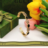 18K GG Flowers Black Crystals Open Cuff Bracelet