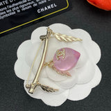 18K CC Pink Crystal Heart Brooch