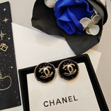 18K CC Black & Pink Round Earrings