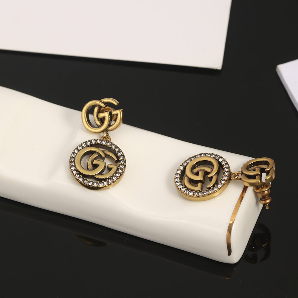 18K GG Crystals Vintage Earrings