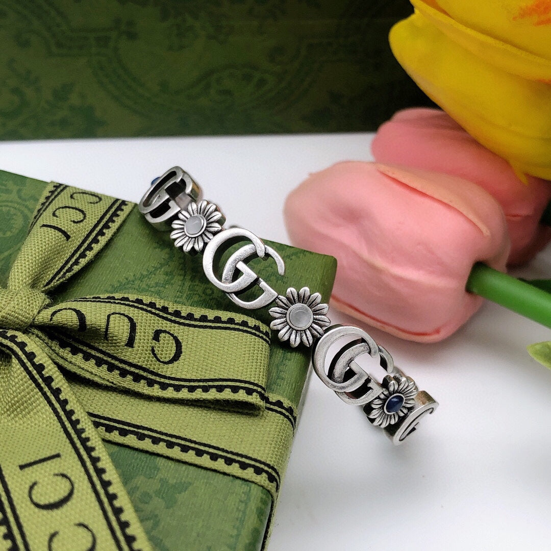 GG Flowers Open Cuff Bracelet