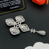 18K CC Diamond Shape Drop Brooch