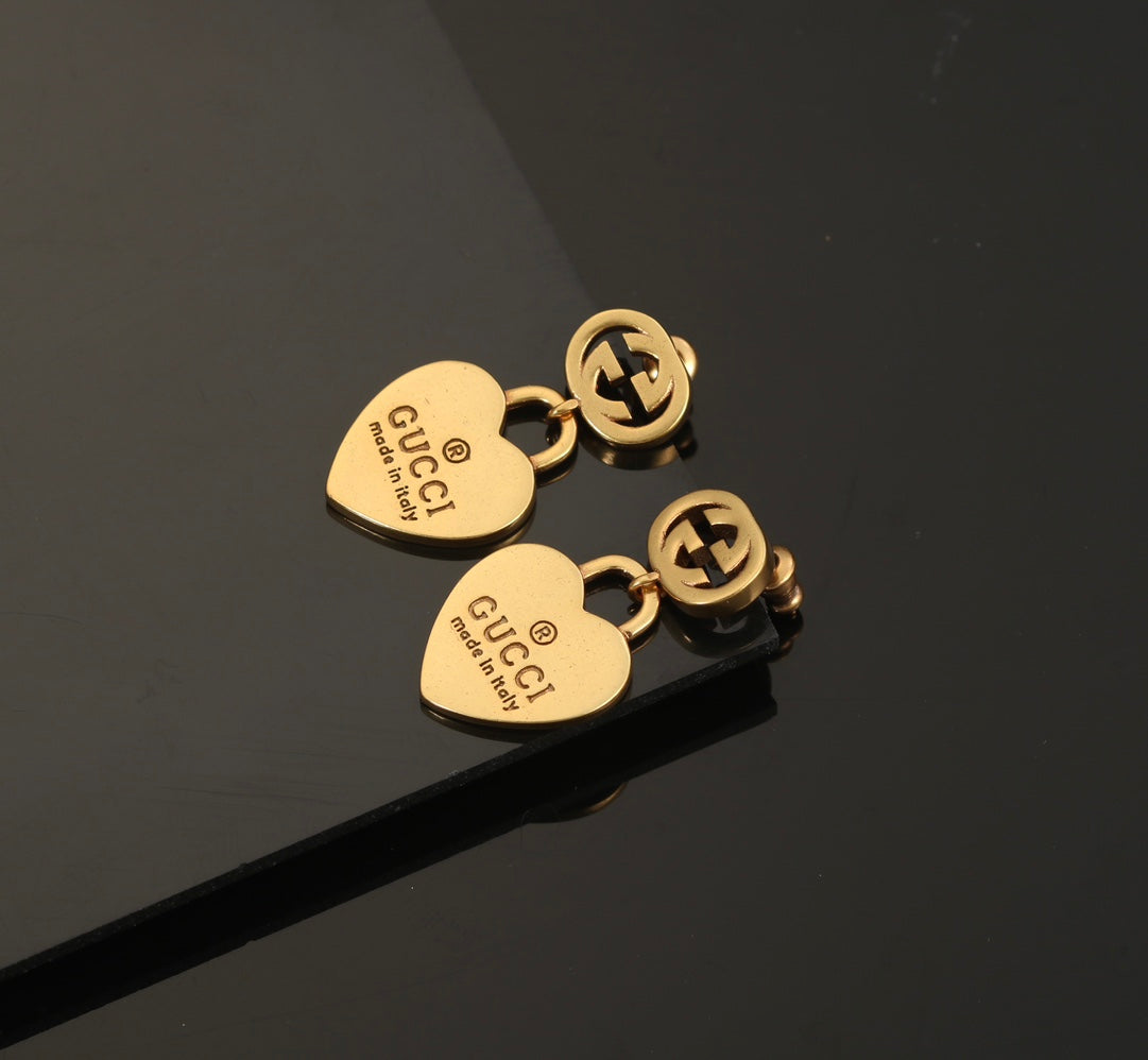 18K GG Heart Pendant Earrings