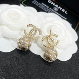 18K CC Gold Diamond Ball Earrings