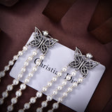18K CD Pearls Tassel Long Earrings