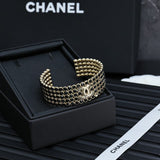 18K CC Black Crystal Wide Cuff Bracelet