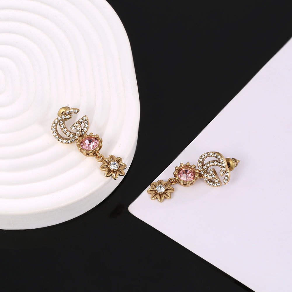 18K GG Flower Crystal Earrings