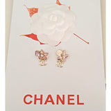 18K CC Pink Crystal Flower Drop Earrings