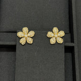 18K CC Flower Pearl Twist Gold Earrings