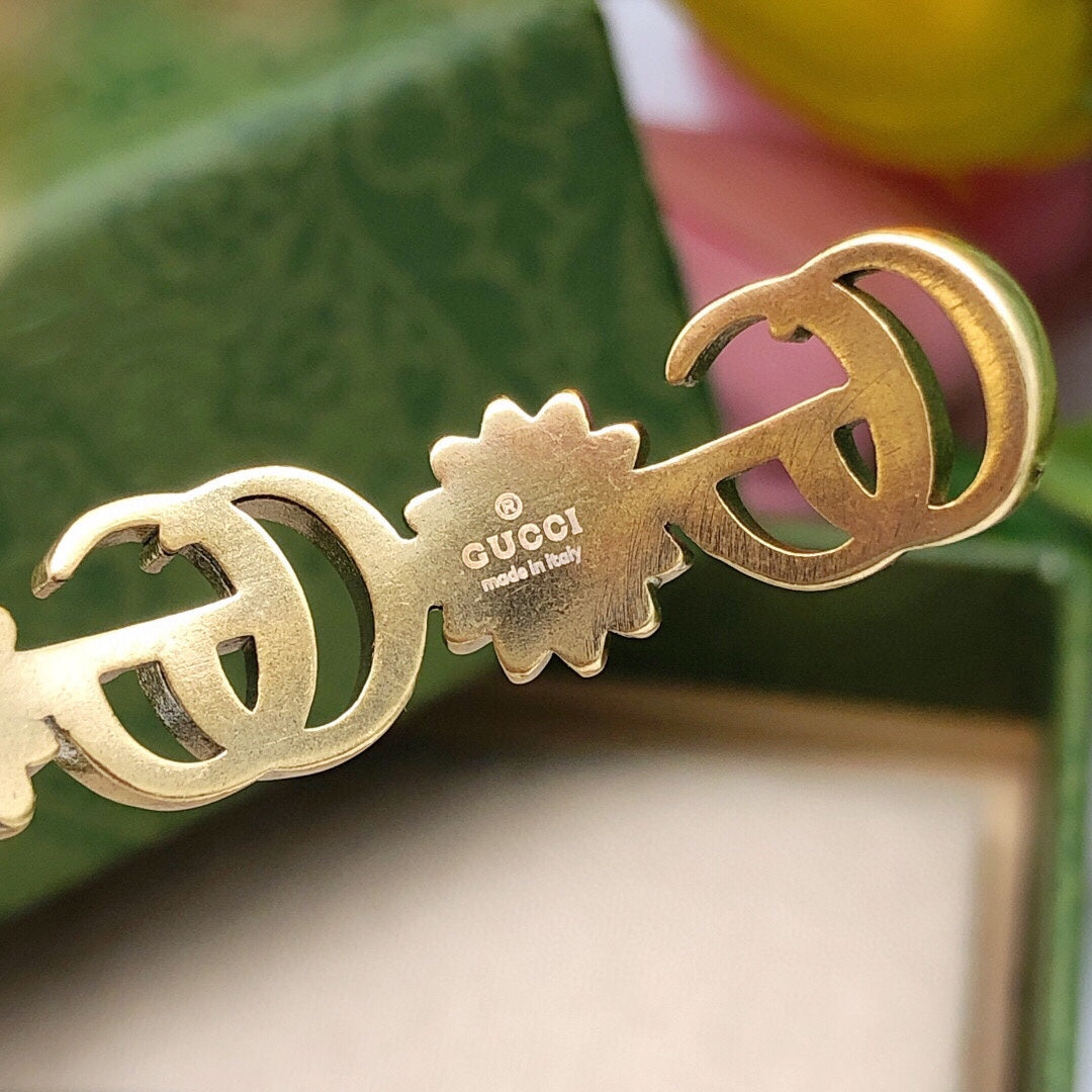 18K GG Flowers Open Cuff Bracelet