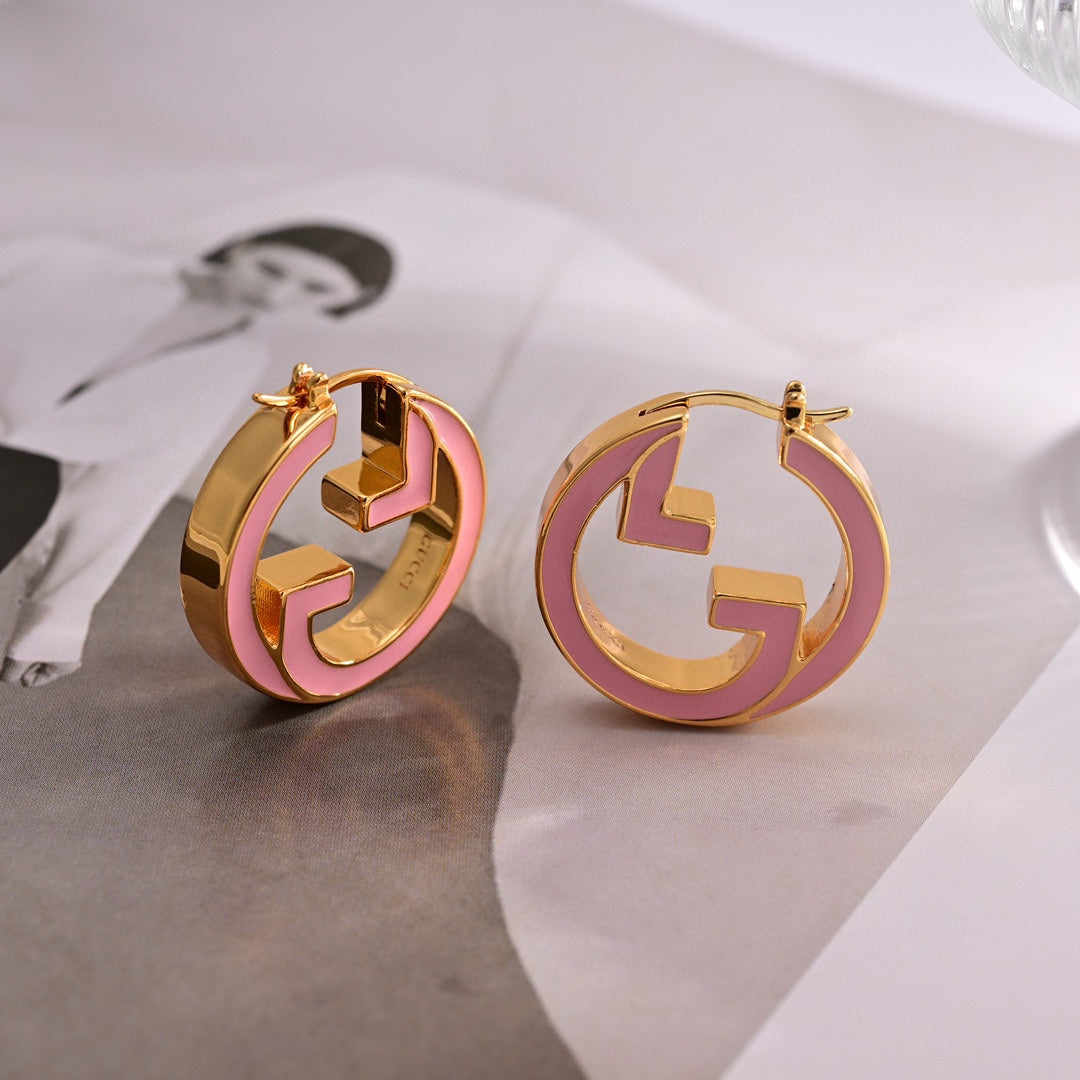 18K GG Pink Hollow Earrings