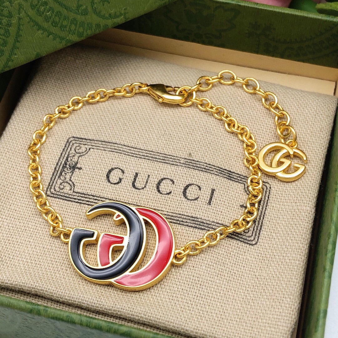 18K GG Pink & Black Logo Bracelet