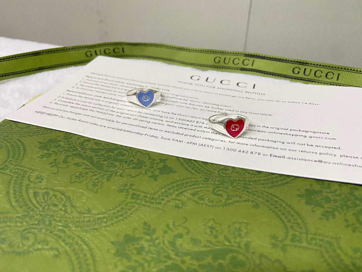 GG Interlocking G Blue Enamel Heart Ring