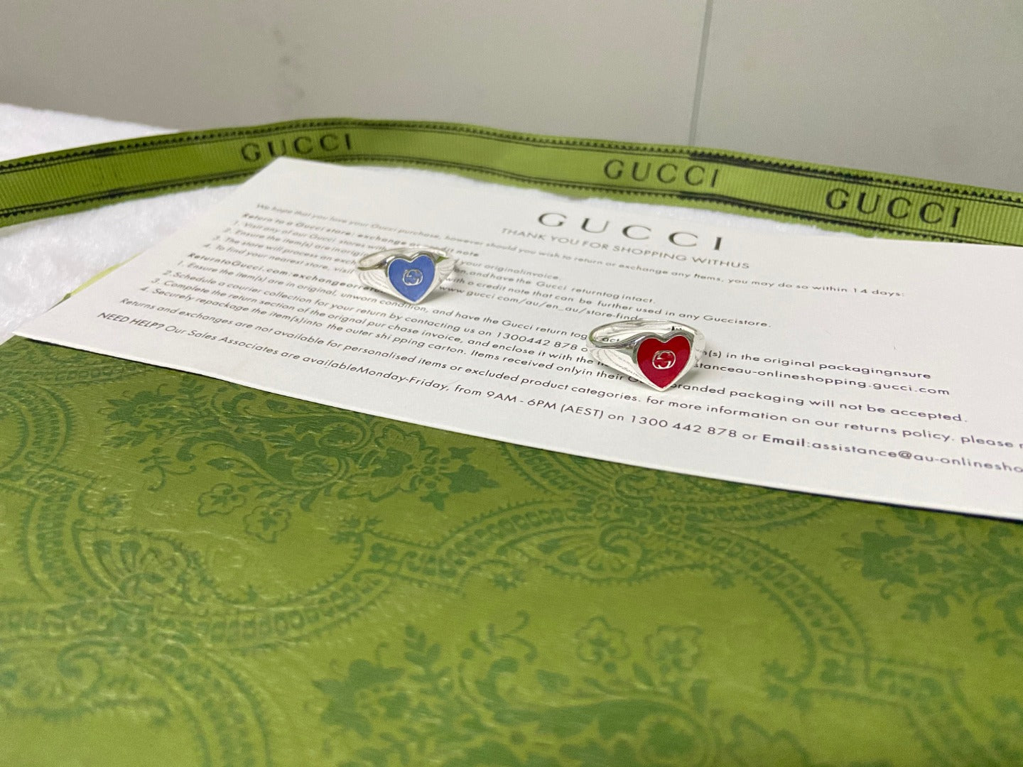 GG Interlocking G Blue Enamel Heart Ring