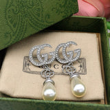18K GG Diamond Pearl Drop Earrings