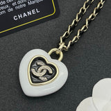 18K CC Black & White Heart Leather Necklace