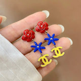 18K CC Color Camellia Earrings