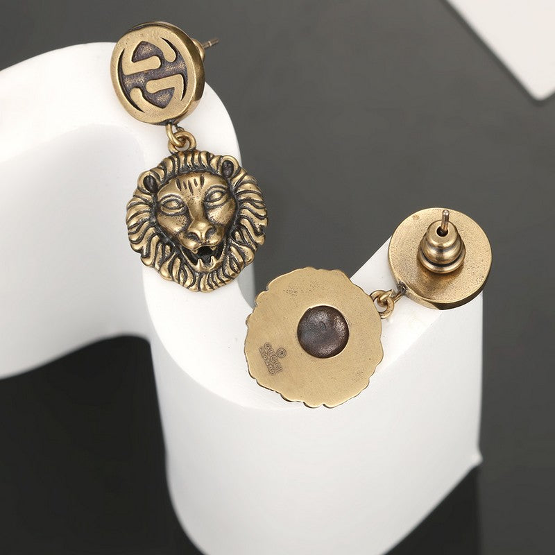 18K GG Lion Pendant Earrings
