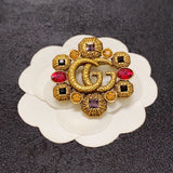 18K GG Flower Crystal Brooch