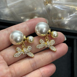 18K CD Bow Diamond Gold Earrings