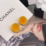18K CC Orange Button Earrings