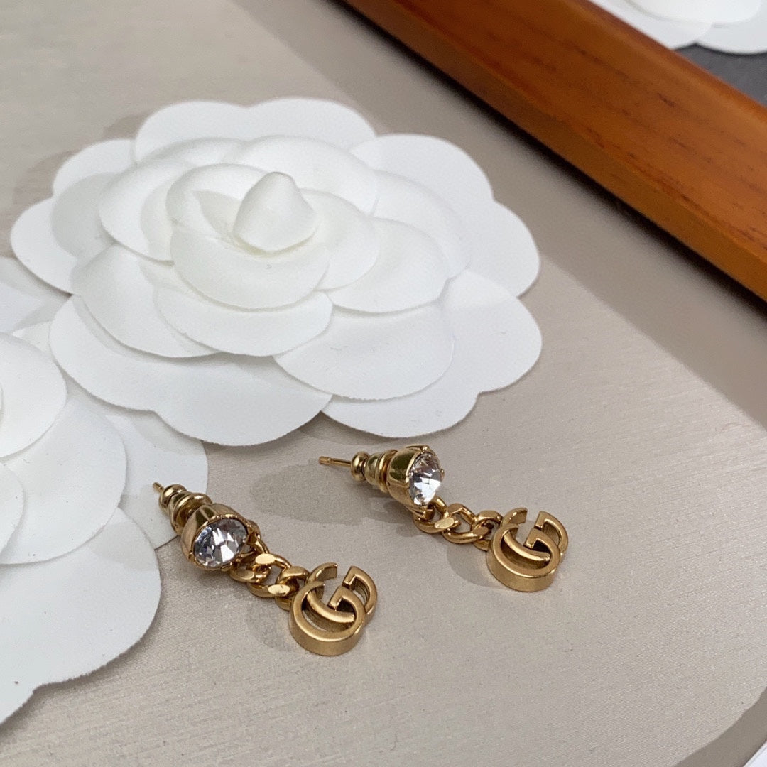 18K GG Crystal Chain Earrings