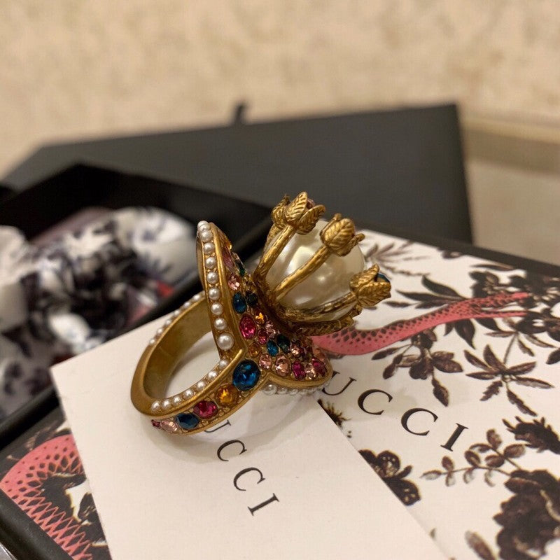18K GG Multistone Pearl Ring