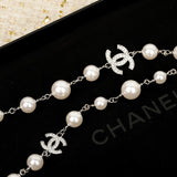 18K CC White Gold Long Pearl Necklace