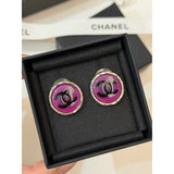 18K CC White & Purple Round Earrings