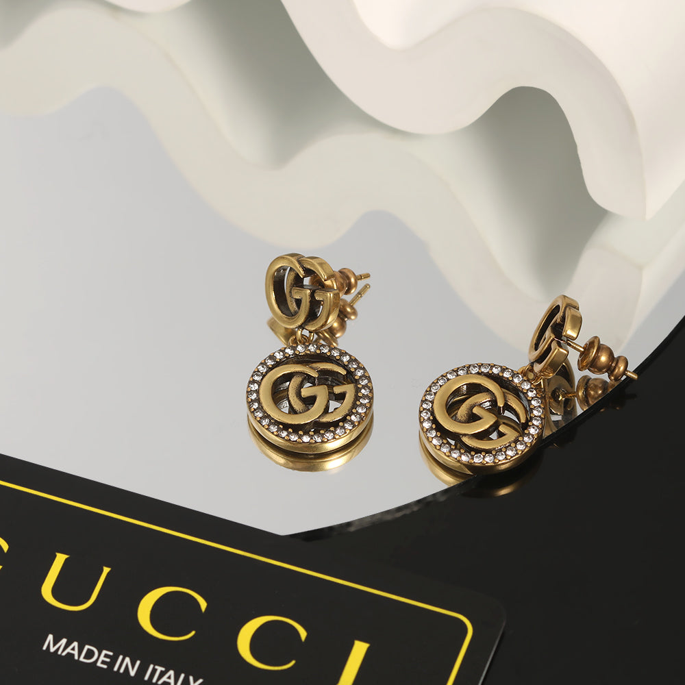18K GG Crystals Vintage Earrings