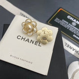 18K CC Flower Pearl Earrings