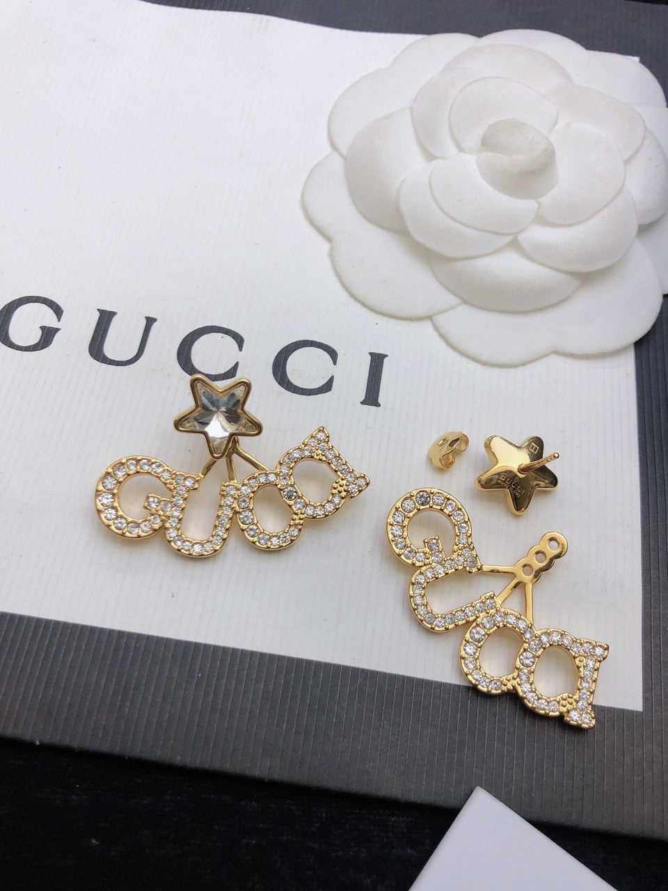 18K GG Script Star Earrings