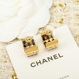 18K CC Half Circle Leather Gold Earrings