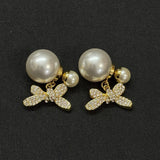 18K CD Bow Diamond Gold Earrings