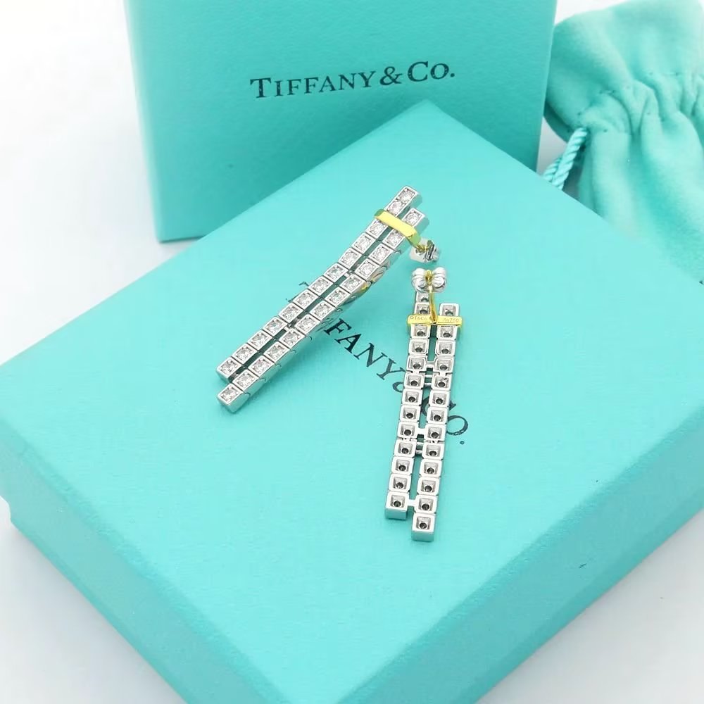 18K T Edge Drop Earrings
