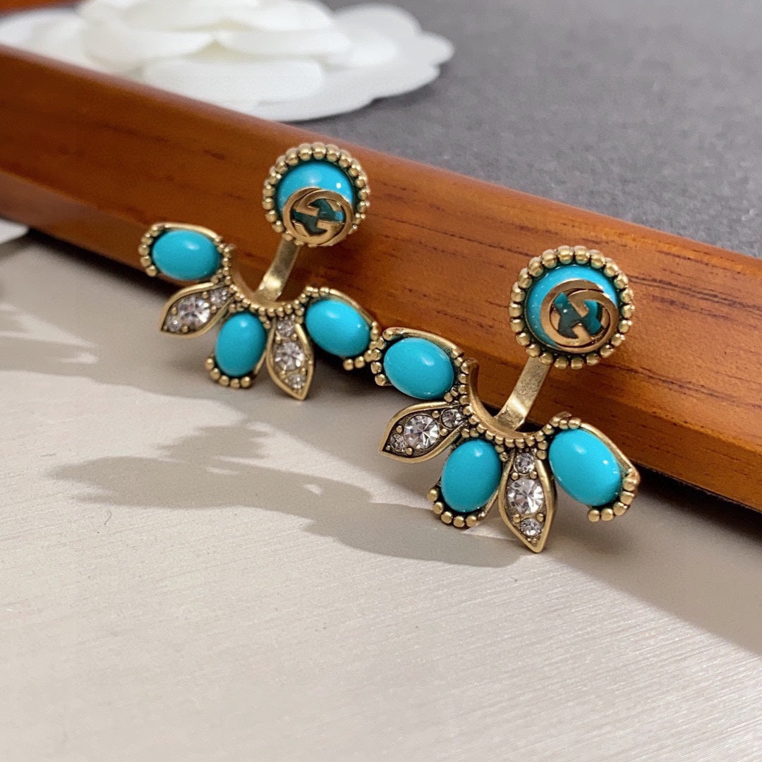 18K GG Blue Flowers Earrings